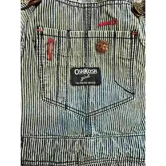 Vintage Osh Kosh B'gosh Vestbak Blue And White Striped Overalls Size 18 Mos - Picture 3 of 7